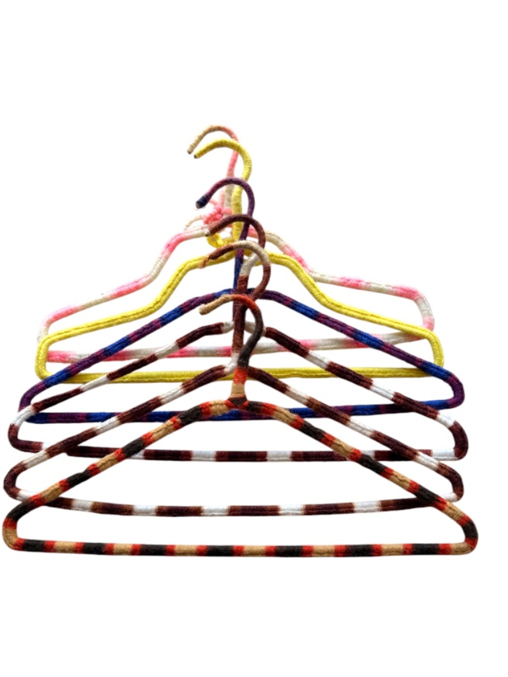 Vintage Yarn Wrapped Set of Eight Multicolor Non Slip Slim Wire Clothes Hangers